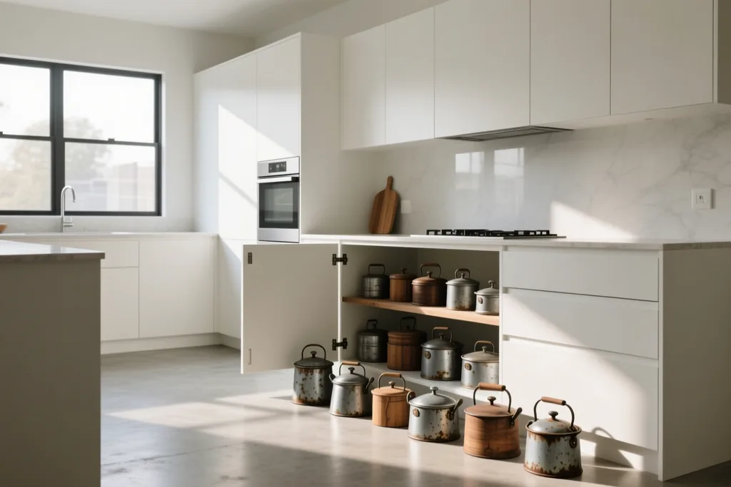Trampa adhesiva colocada bajo un mueble de la cocina
